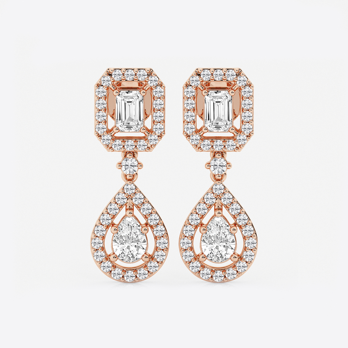 4 ctw Emerald and Pear Lab Grown Diamond Dangle Earrings