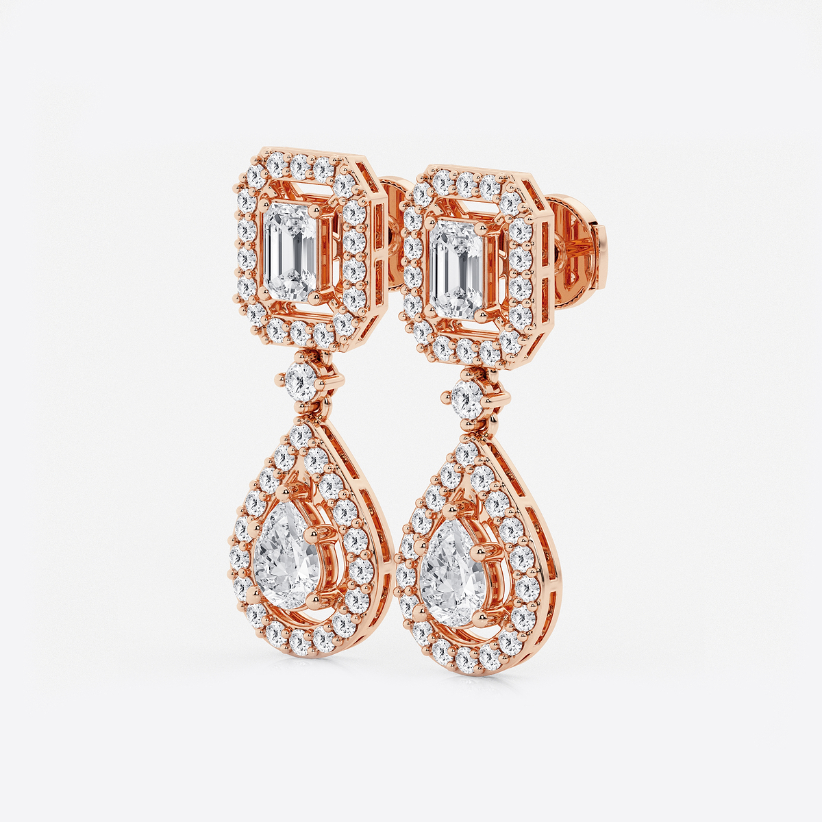 Additional Image 1 for  4 ctw Emerald and Pear Lab Grown Diamond Dangle Earrings