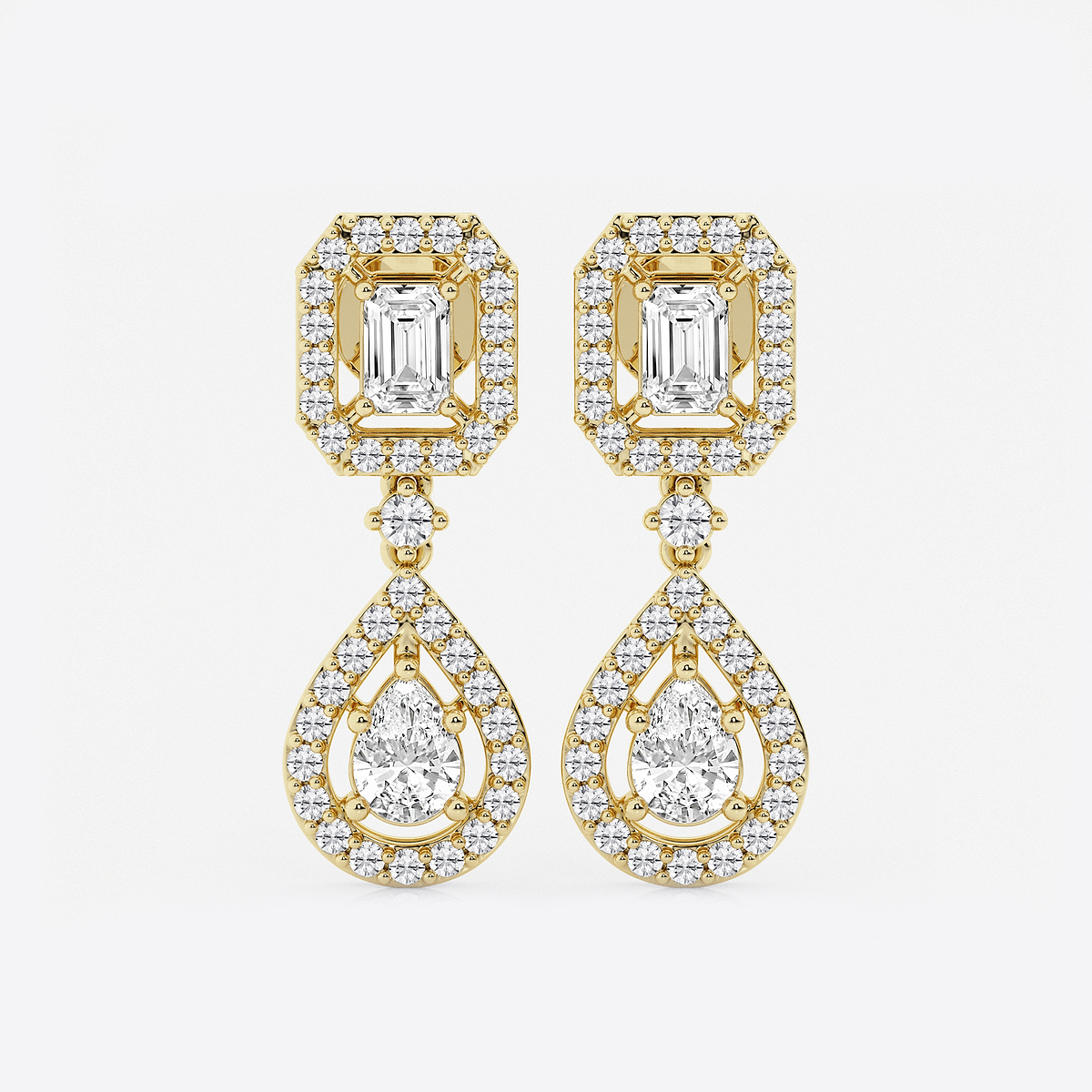 4 ctw Emerald and Pear Lab Grown Diamond Dangle Earrings