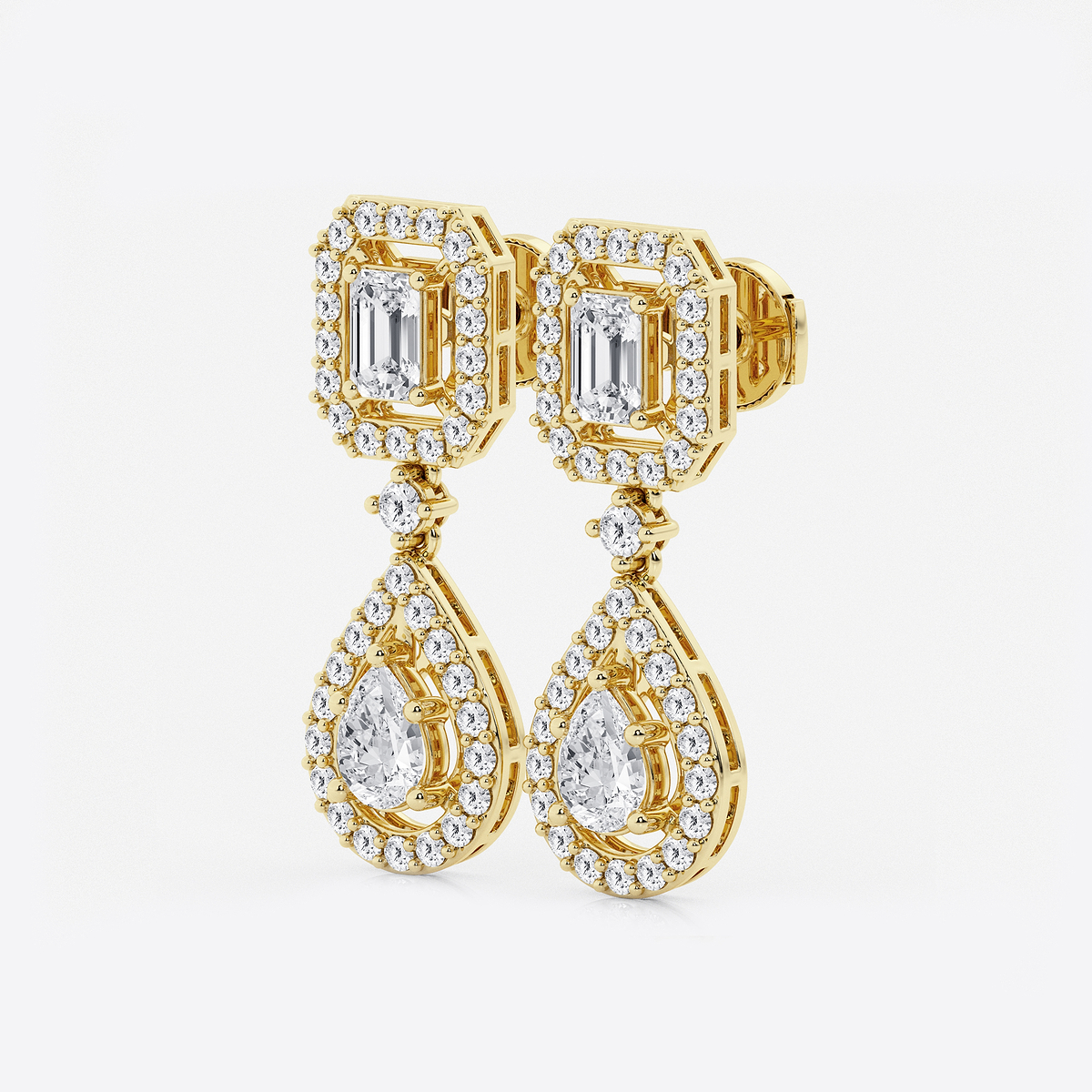 Additional Image 1 for  4 ctw Emerald and Pear Lab Grown Diamond Dangle Earrings