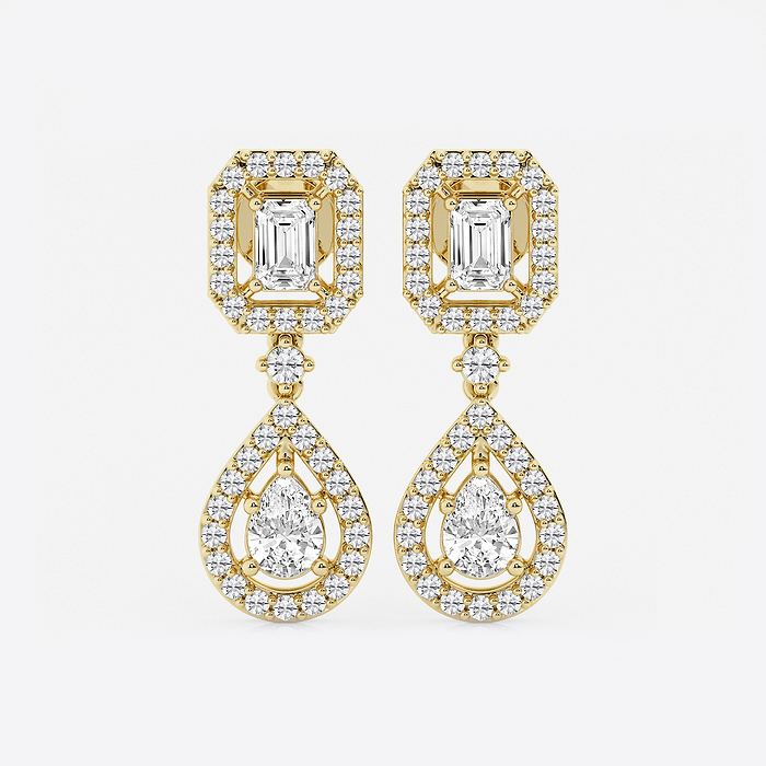 4 ctw Emerald and Pear Lab Grown Diamond Dangle Earrings