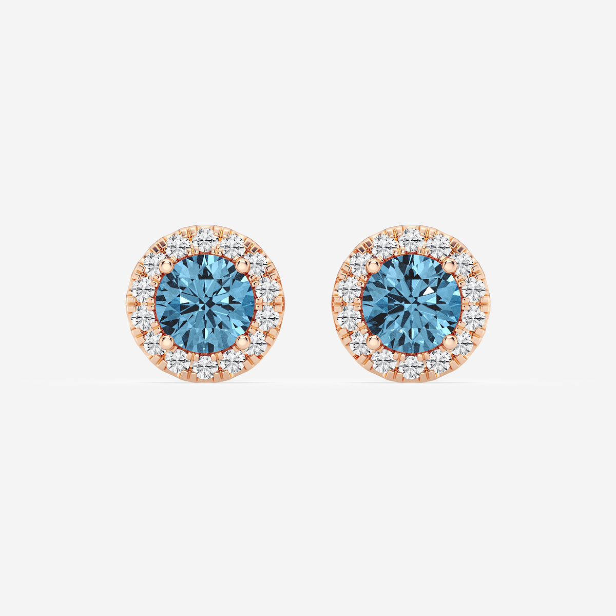 1 1/2 ctw Round Lab Grown Diamond Fancy Blue Halo Stud Earrings