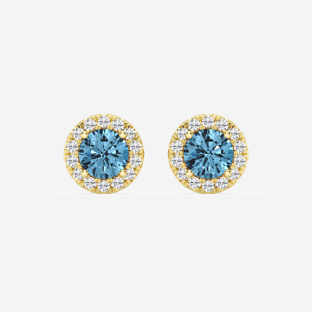 1 1/2 ctw Round Lab Grown Diamond Fancy Blue Halo Stud Earrings