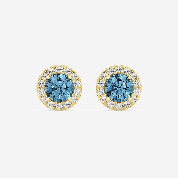 Fancy Blue Studs - 2 ctw Round Lab Grown Diamond Fancy Blue Halo Stud Earrings
