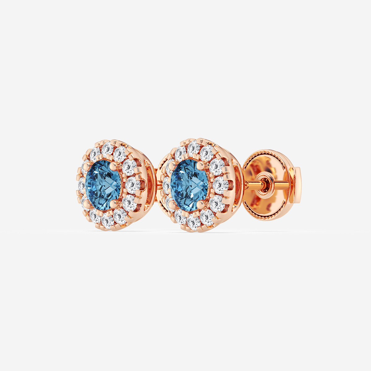 Additional Image 1 for  1 ctw Round Lab Grown Diamond Fancy Blue Halo Stud Earrings