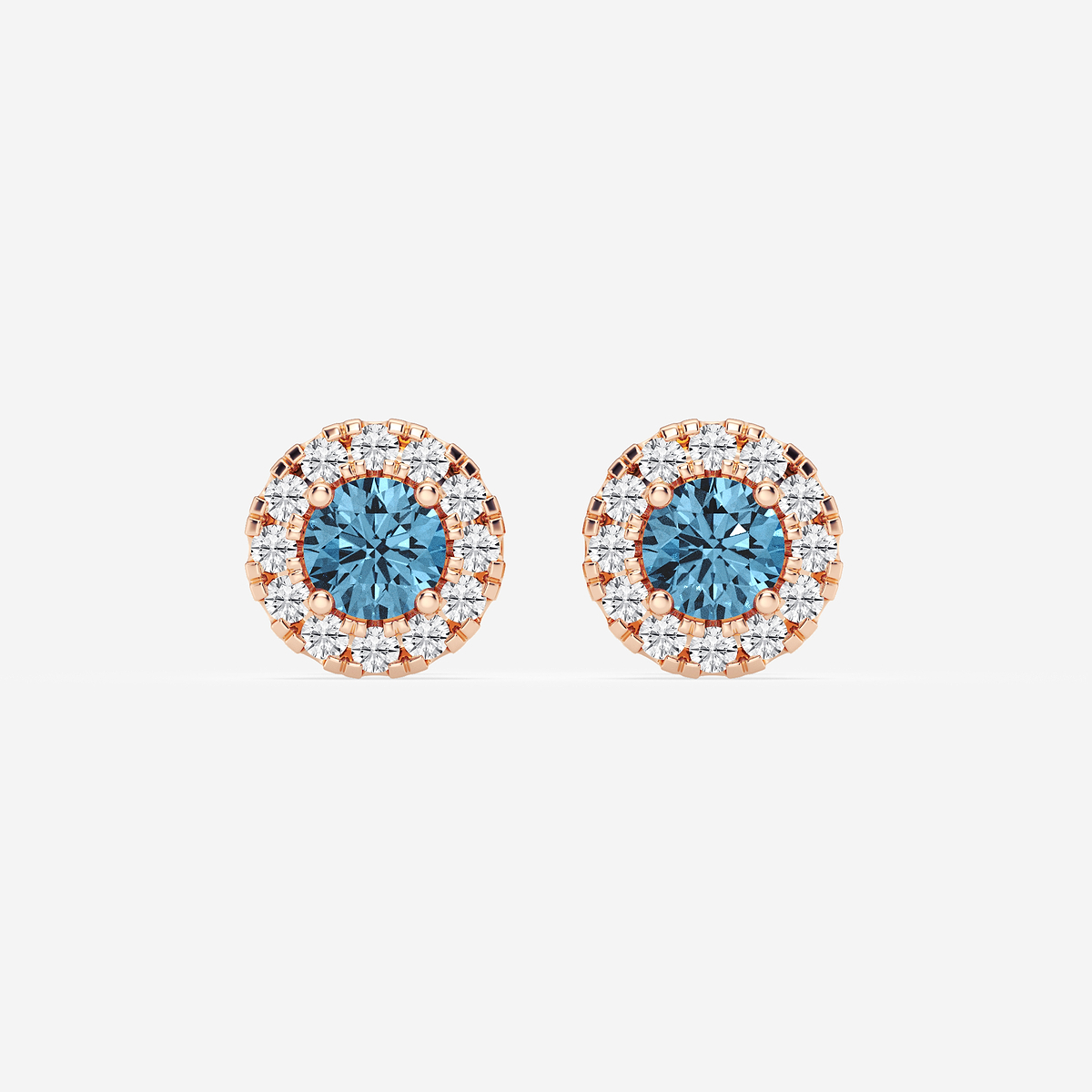 1 ctw Round Lab Grown Diamond Fancy Blue Halo Stud Earrings