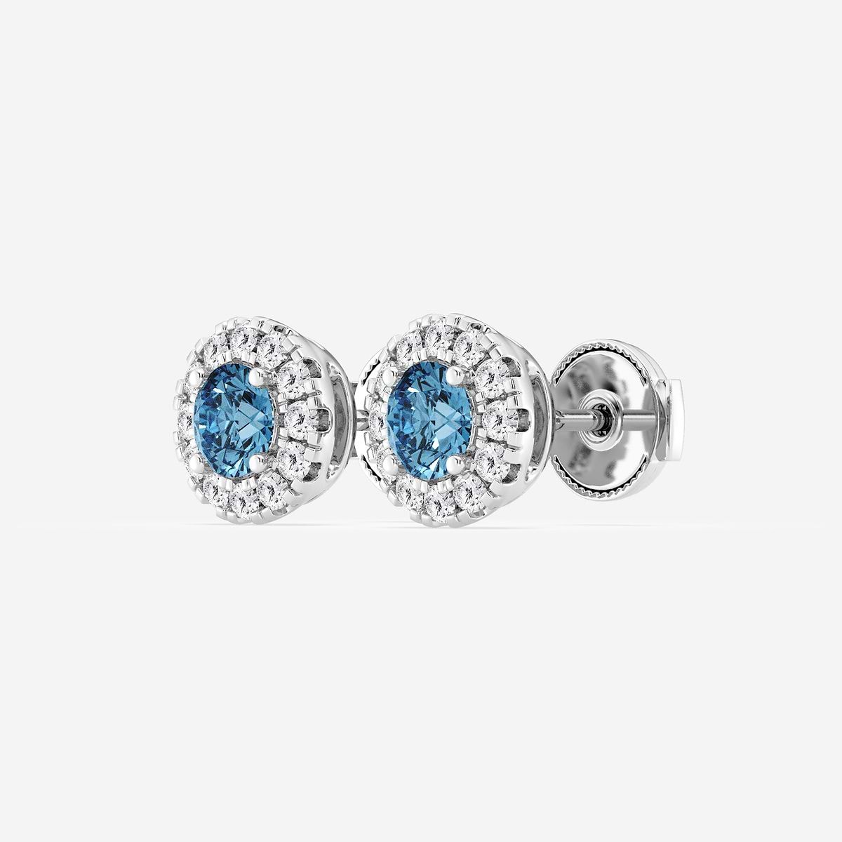 Additional Image 1 for  1 ctw Round Lab Grown Diamond Fancy Blue Halo Stud Earrings