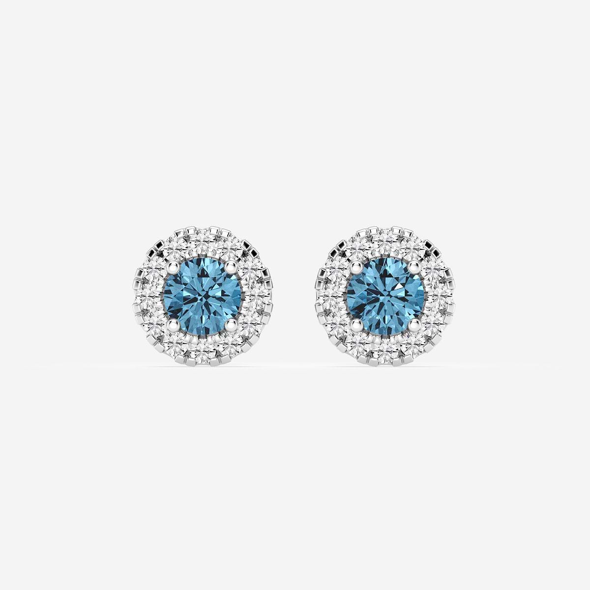 1 ctw Round Lab Grown Diamond Fancy Blue Halo Stud Earrings