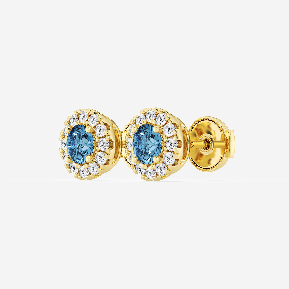 Additional Image 1 for  1 ctw Round Lab Grown Diamond Fancy Blue Halo Stud Earrings