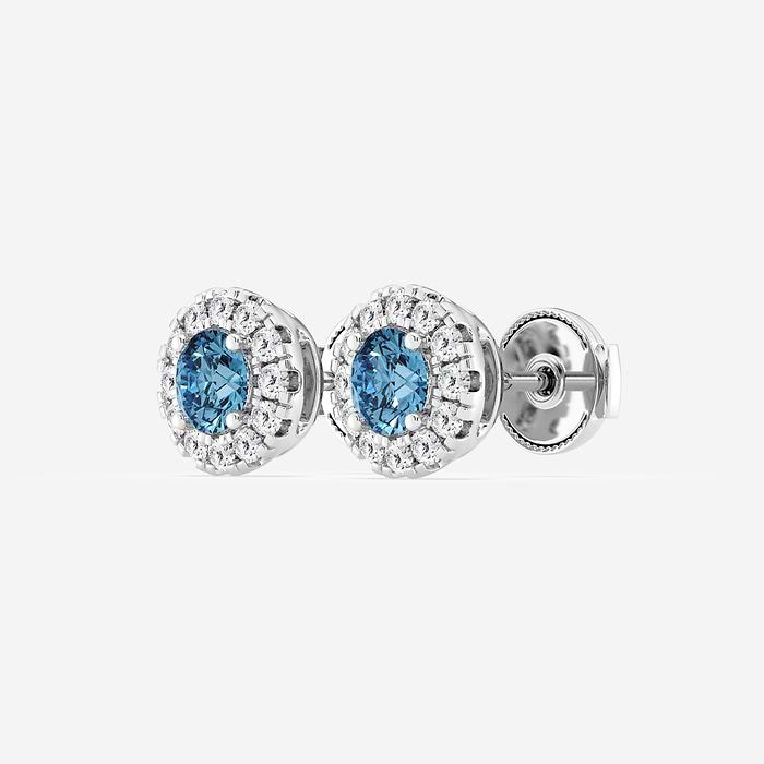 1 ctw Round Lab Grown Diamond Fancy Blue Halo Stud Earrings