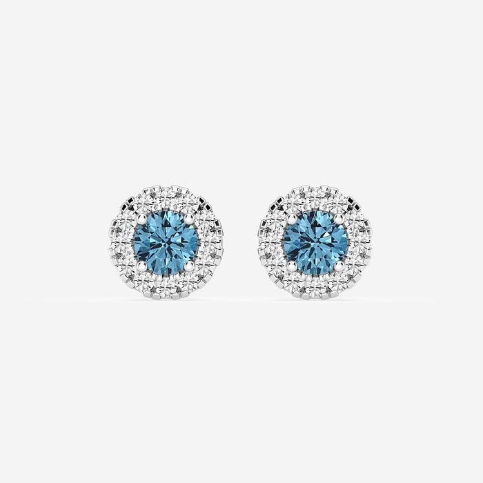 1 ctw Round Lab Grown Diamond Fancy Blue Halo Stud Earrings