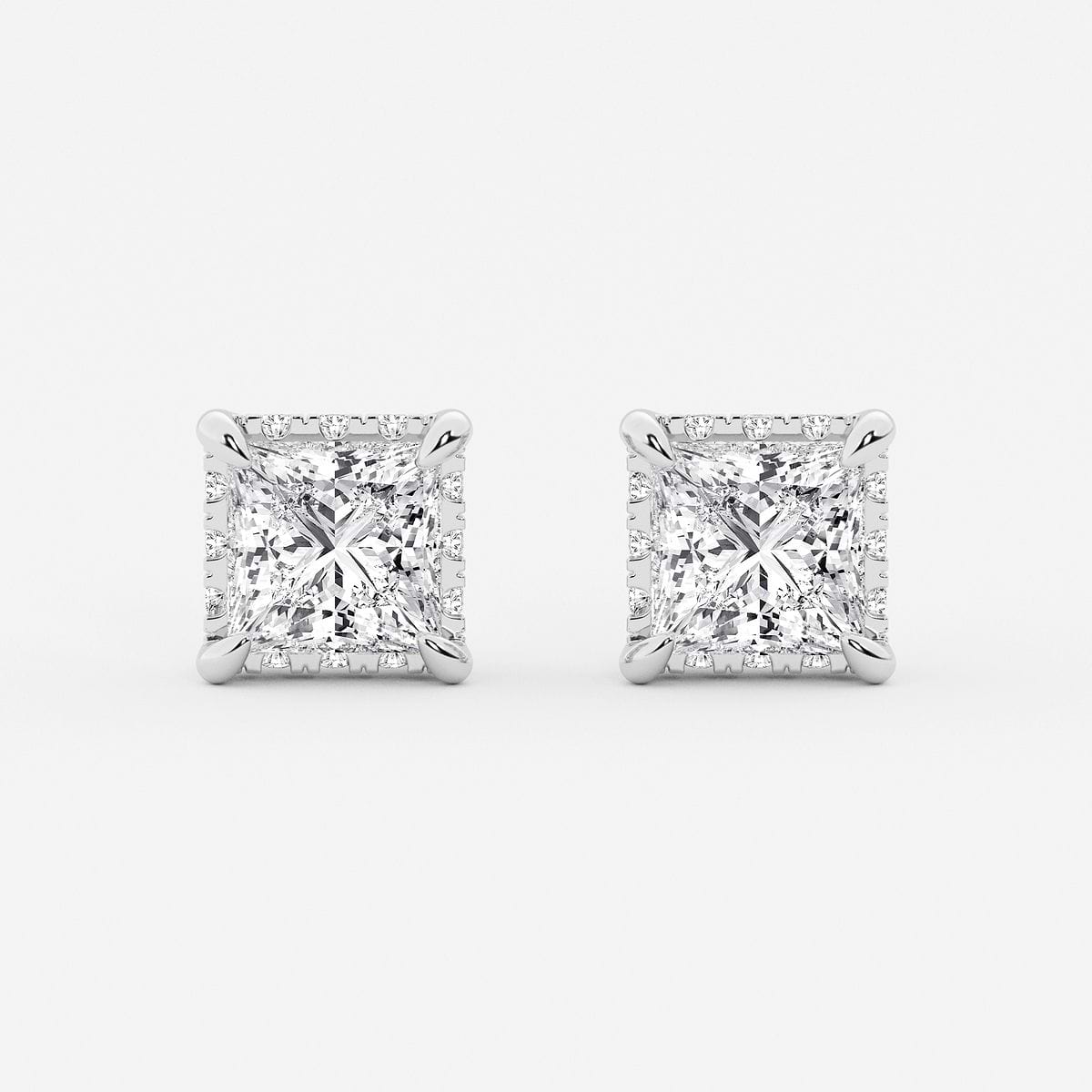 4 ctw Princess Lab Grown Diamond Hidden Halo Stud Earrings 14K White Gold, G, VS2