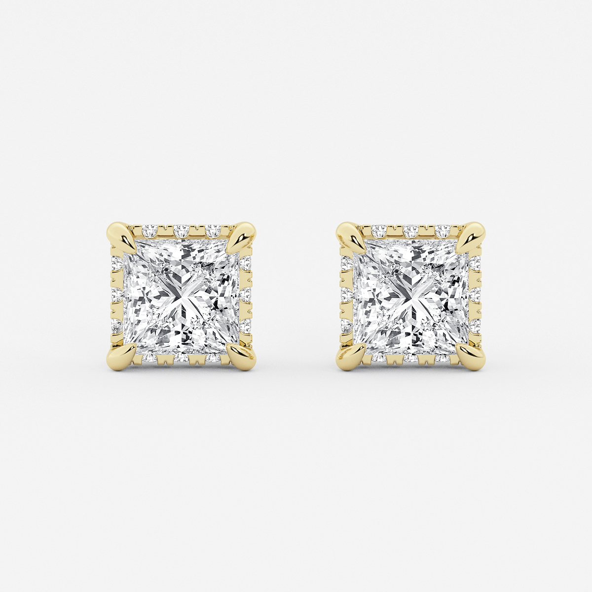 4 ctw Princess Lab Grown Diamond Hidden Halo Stud Earrings