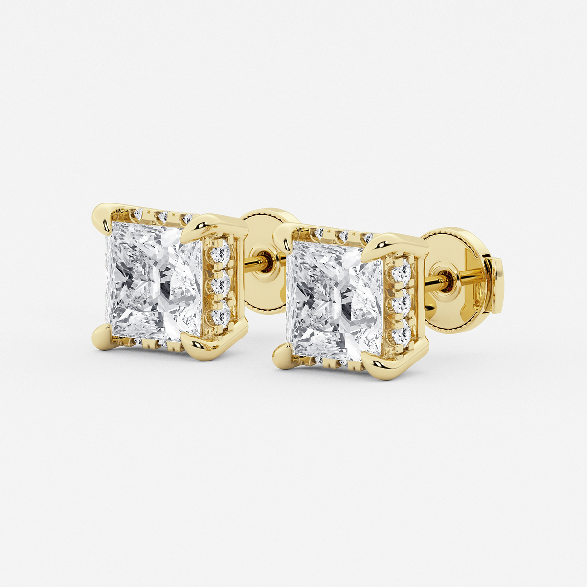 Additional Image 1 for  4 ctw Princess Lab Grown Diamond Hidden Halo Stud Earrings