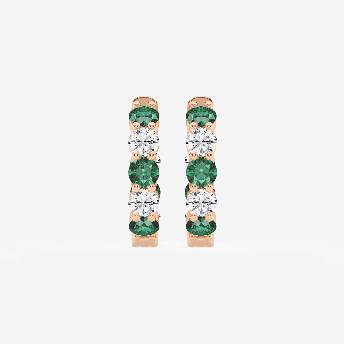 3.1 mm Round Created Emerald and 1 ctw Round Lab Grown Diamond Inside Out Hoop Earrings