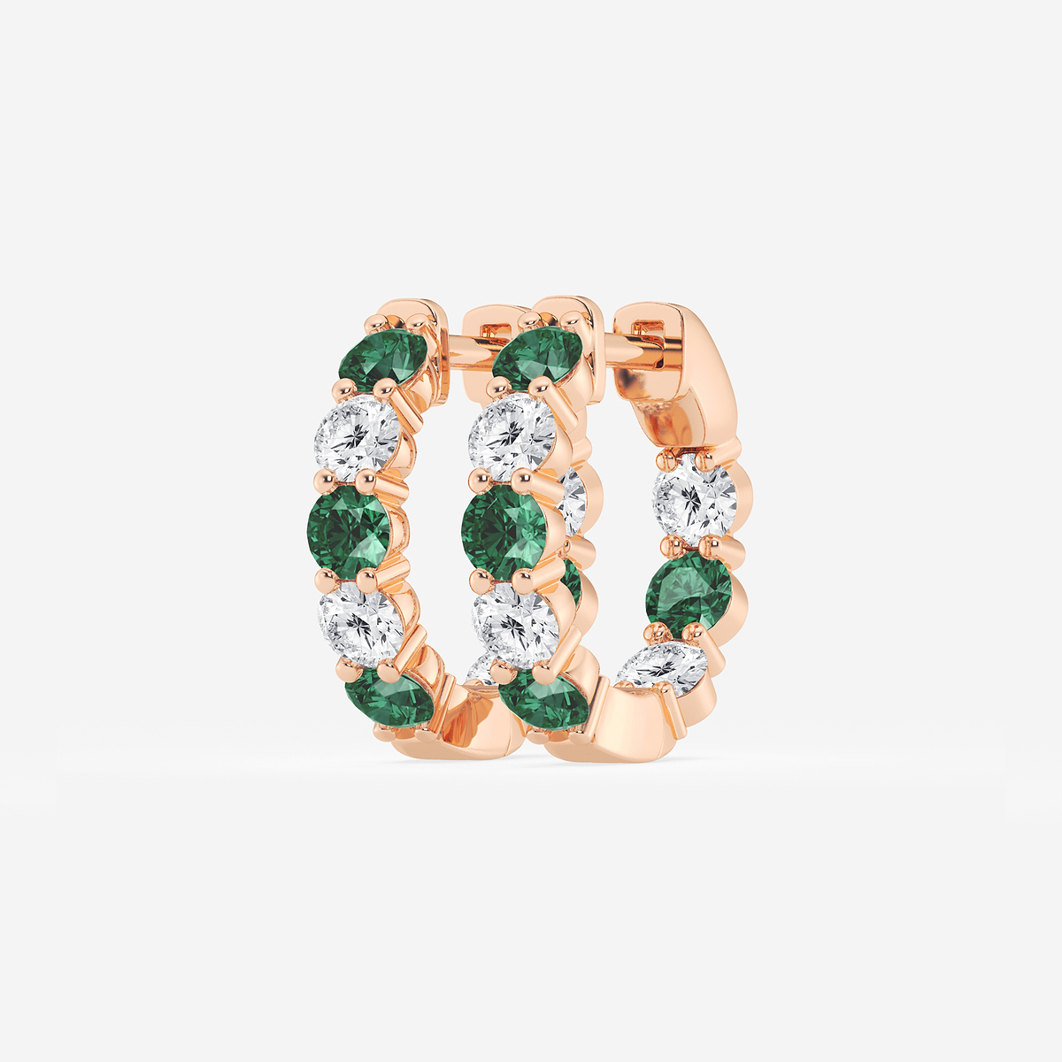 Additional Image 1 for  3.1 mm Round Created Emerald and 1 ctw Round Lab Grown Diamond Inside Out Hoop Earrings