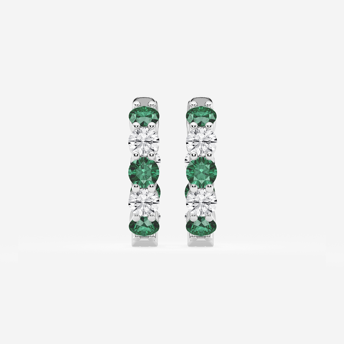 3.1 mm Round Created Emerald and 1 ctw Round Lab Grown Diamond Inside Out Hoop Earrings