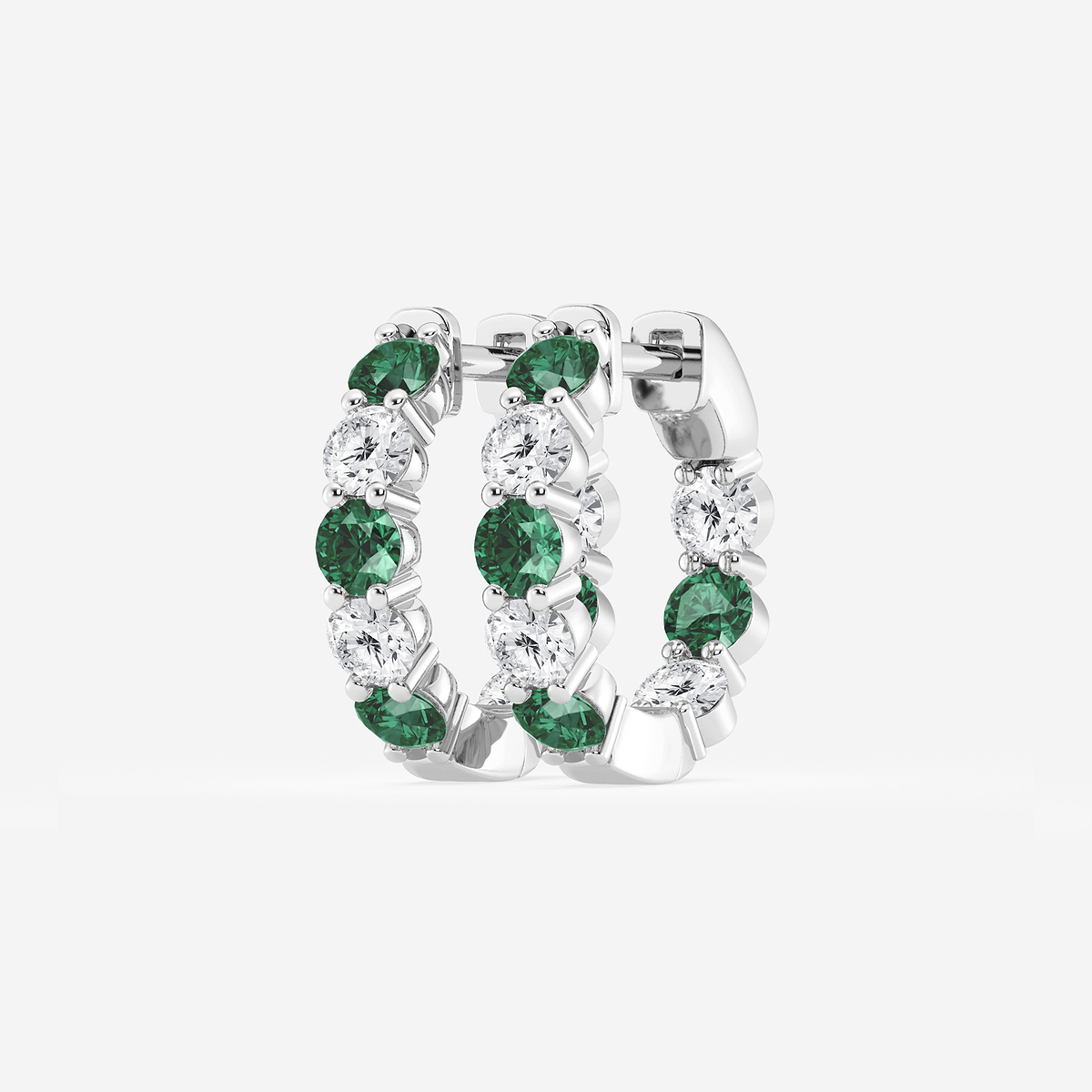 Additional Image 1 for  3.1 mm Round Created Emerald and 1 ctw Round Lab Grown Diamond Inside Out Hoop Earrings