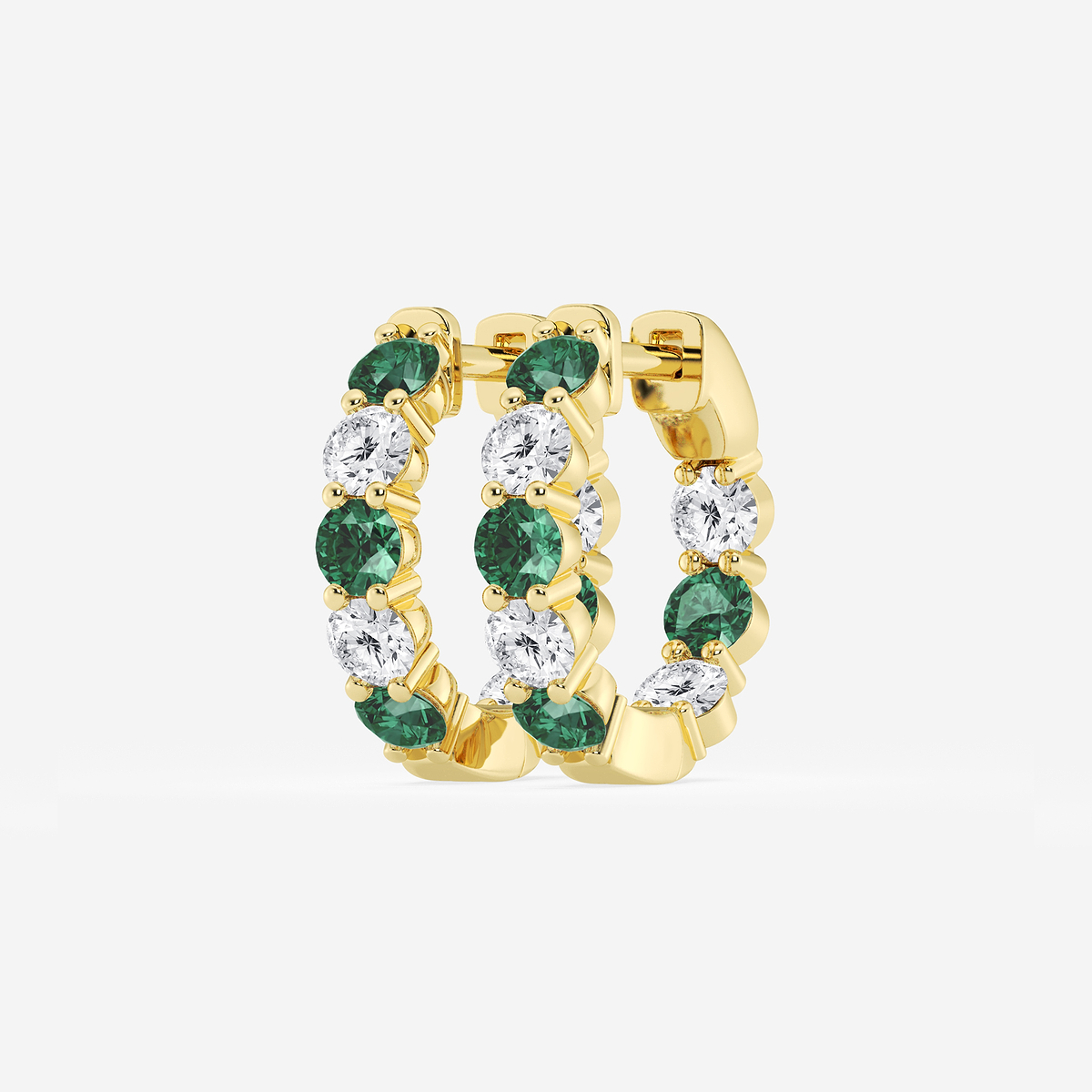 Additional Image 1 for  3.1 mm Round Created Emerald and 1 ctw Round Lab Grown Diamond Inside Out Hoop Earrings