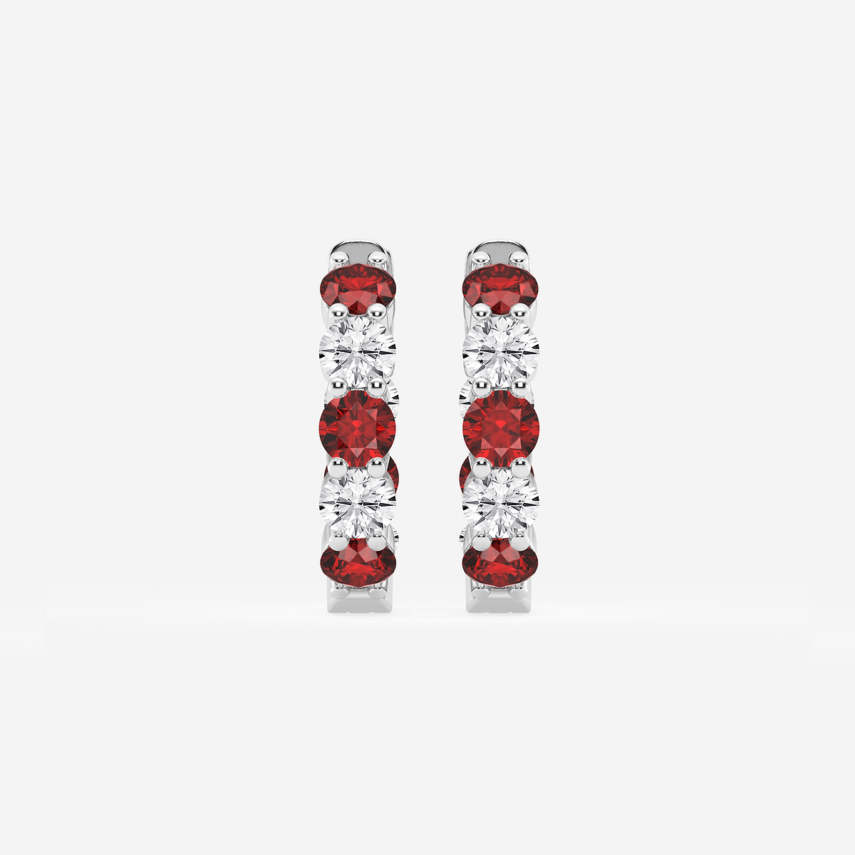3.1 mm Round Created Ruby and 1 ctw Round Lab Grown Diamond Inside Out Hoop Earrings