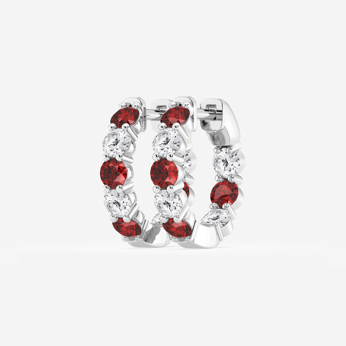 Additional Image 1 for  3.1 mm Round Created Ruby and 1 ctw Round Lab Grown Diamond Inside Out Hoop Earrings