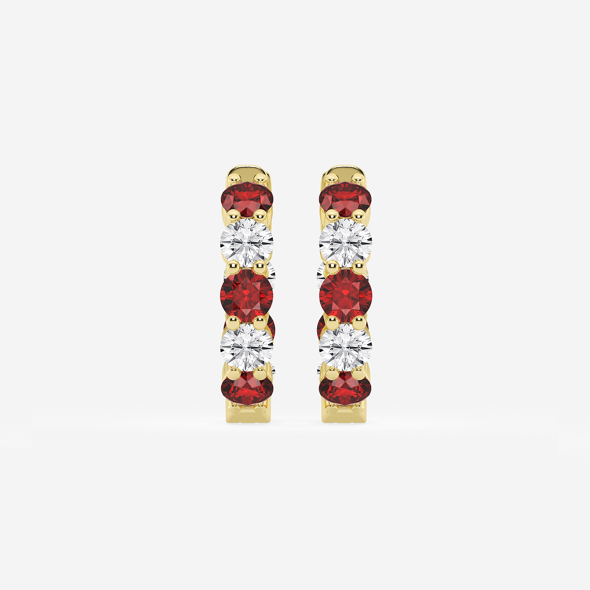 3.1 mm Round Created Ruby and 1 ctw Round Lab Grown Diamond Inside Out Hoop Earrings