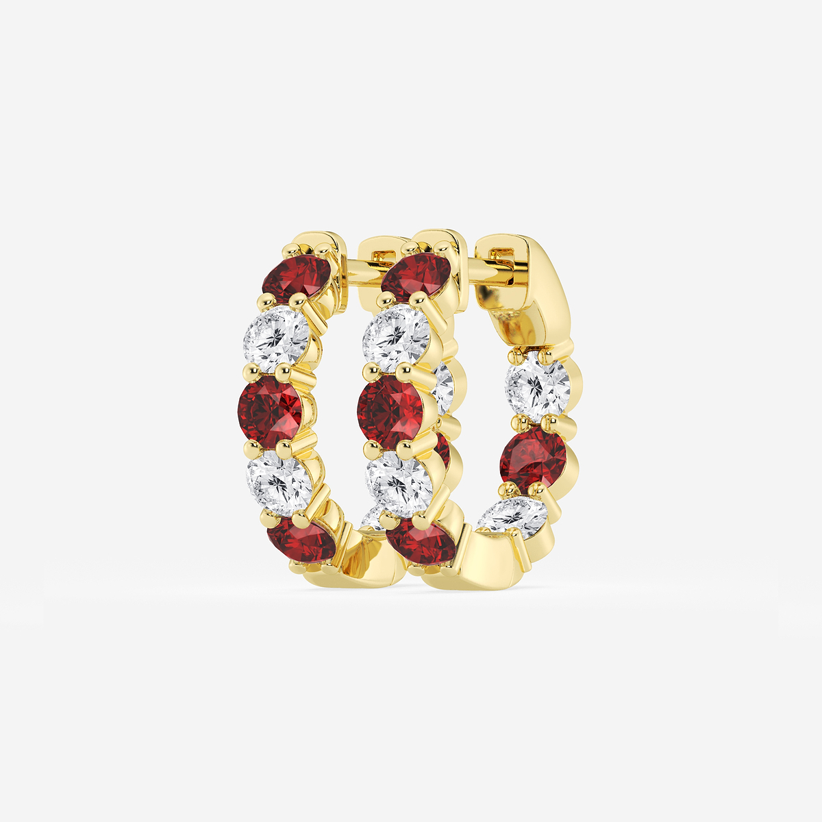 Additional Image 1 for  3.1 mm Round Created Ruby and 1 ctw Round Lab Grown Diamond Inside Out Hoop Earrings