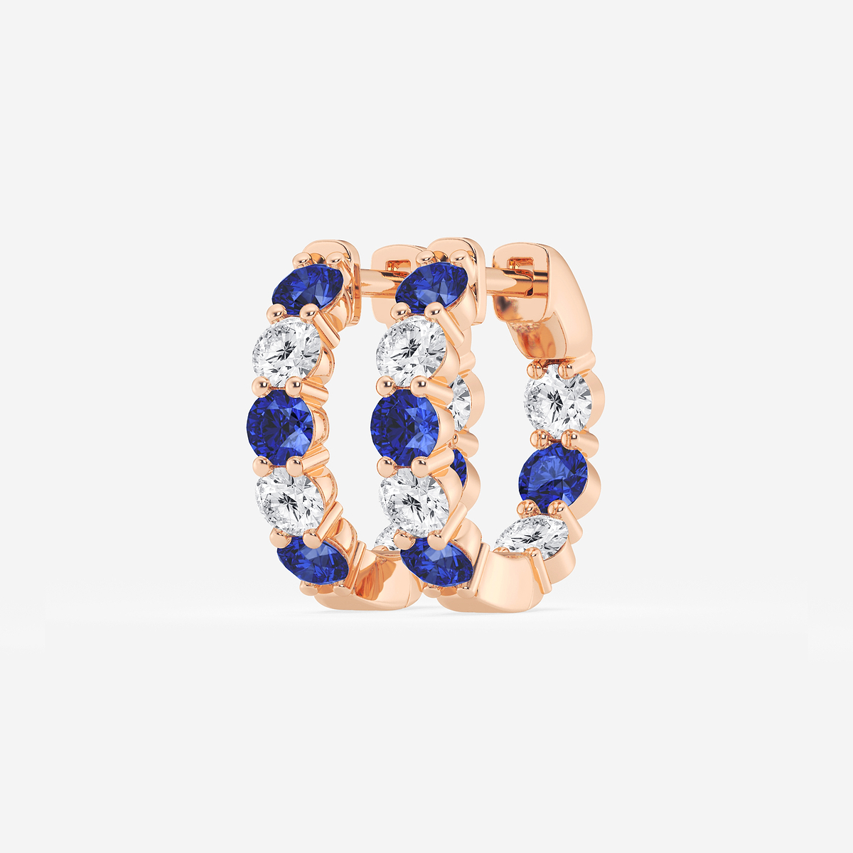 Additional Image 1 for  3.1 mm Round Created Sapphire and 1 ctw Round Lab Grown Diamond Inside Out Hoop Earrings