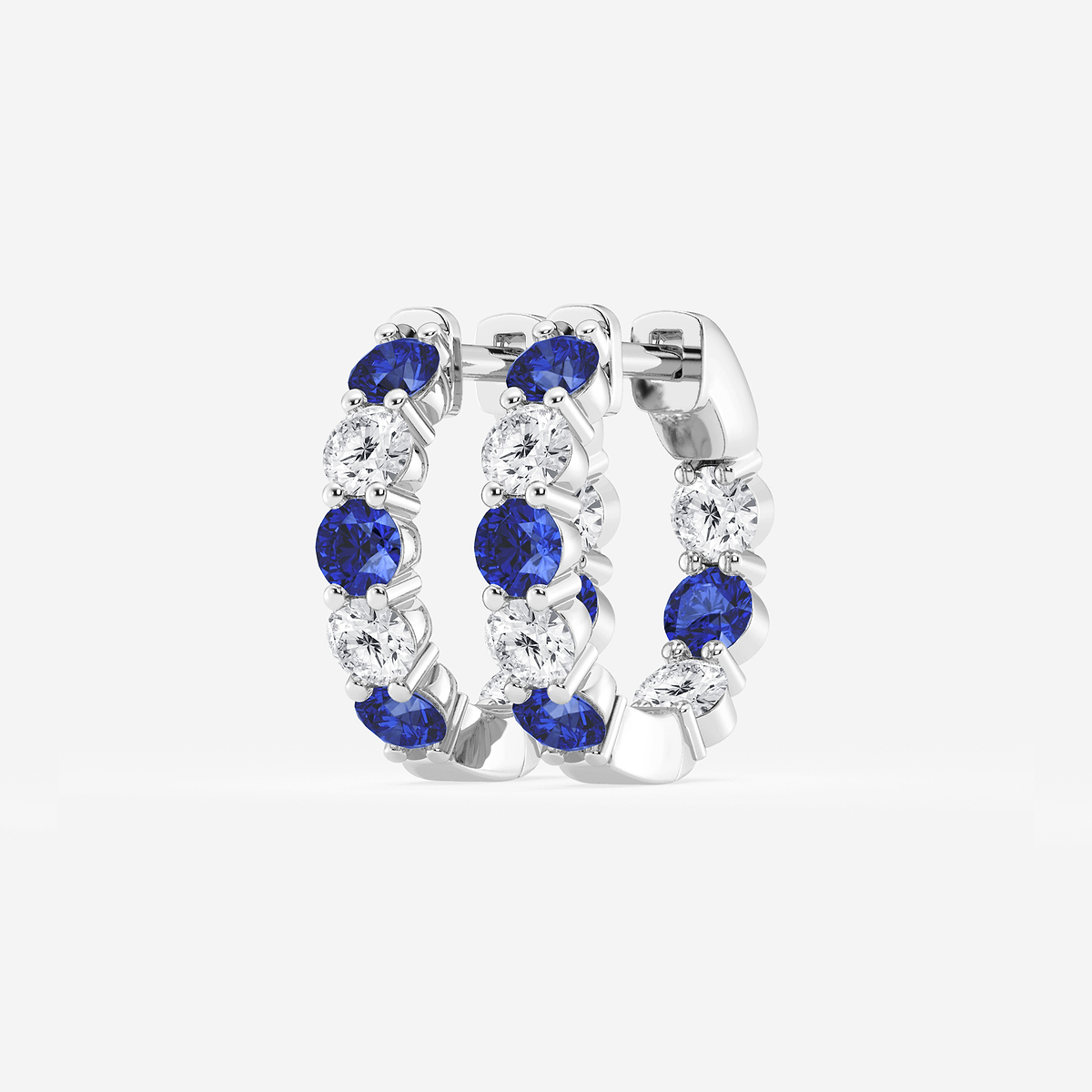 Additional Image 1 for  3.1 mm Round Created Sapphire and 1 ctw Round Lab Grown Diamond Inside Out Hoop Earrings
