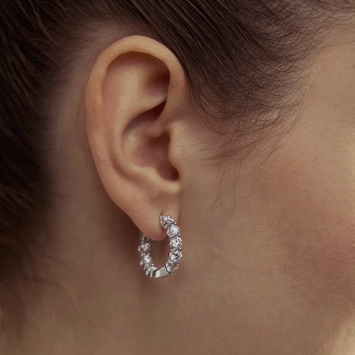 3 ctw Round Lab Grown Diamond Inside Out Hoop Earrings