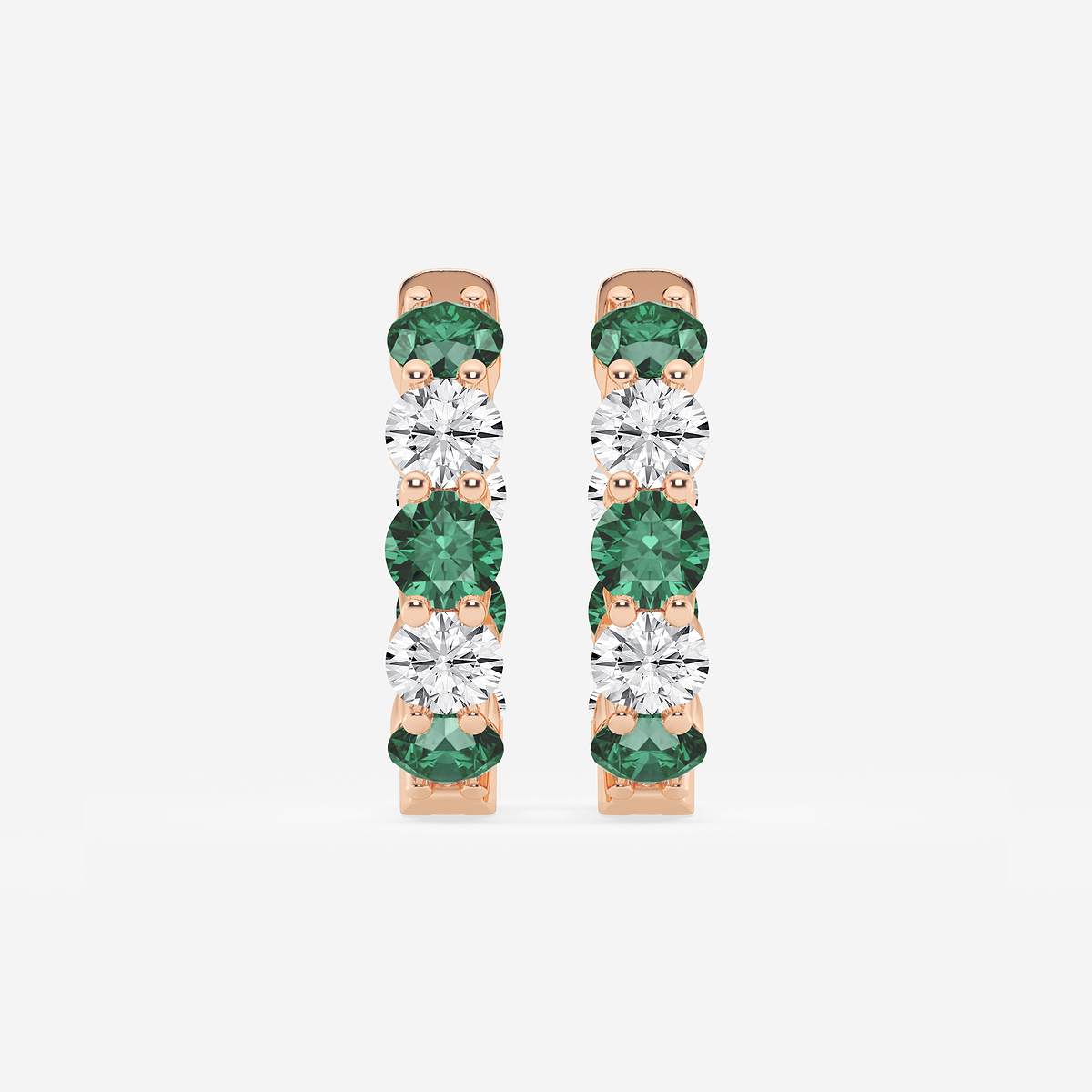 4 mm Round Created Emerald and 2 ctw Round Lab Grown Diamond Inside Out Hoop Earrings