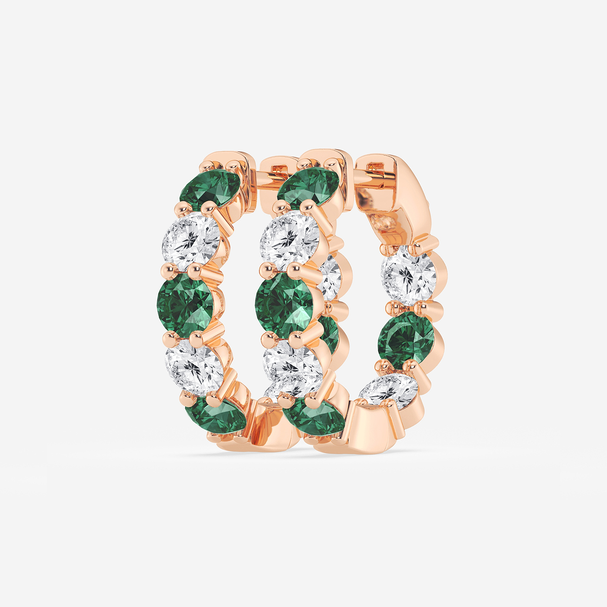 Additional Image 1 for  4 mm Round Created Emerald and 2 ctw Round Lab Grown Diamond Inside Out Hoop Earrings