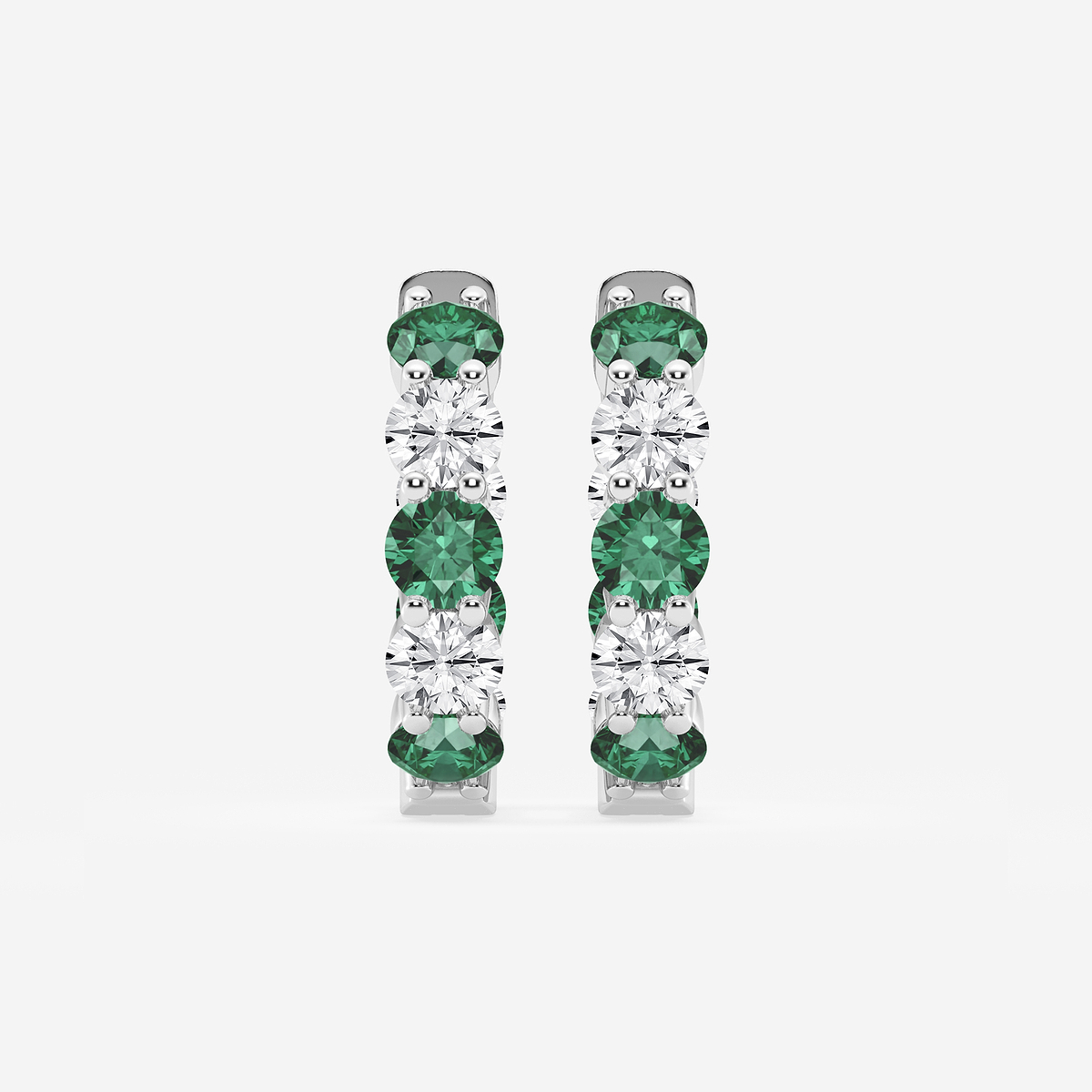 4 mm Round Created Emerald and 2 ctw Round Lab Grown Diamond Inside Out Hoop Earrings