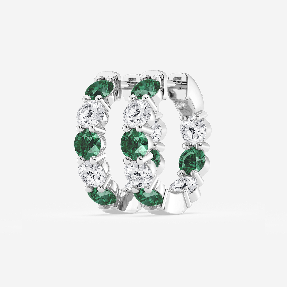 Additional Image 1 for  4 mm Round Created Emerald and 2 ctw Round Lab Grown Diamond Inside Out Hoop Earrings