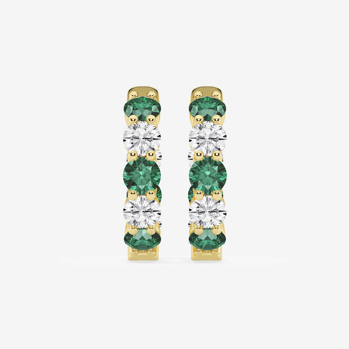 4 mm Round Created Emerald and 2 ctw Round Lab Grown Diamond Inside Out Hoop Earrings