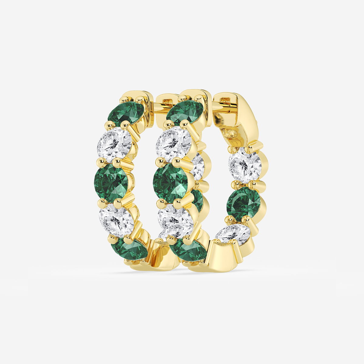 Additional Image 1 for  4 mm Round Created Emerald and 2 ctw Round Lab Grown Diamond Inside Out Hoop Earrings