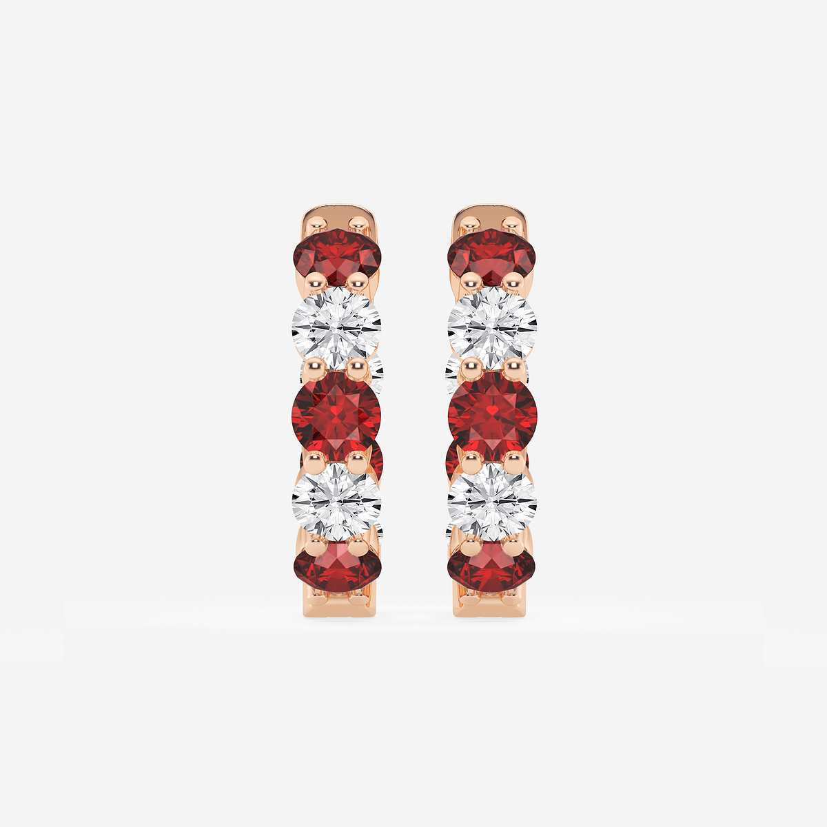 4 mm Round Created Ruby and 2 ctw Round Lab Grown Diamond Inside Out Hoop Earrings