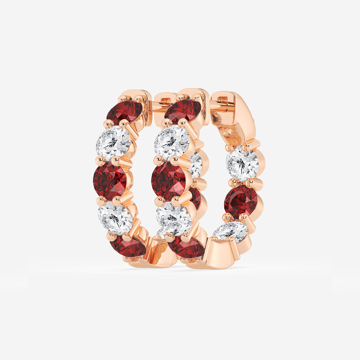 Additional Image 1 for  4 mm Round Created Ruby and 2 ctw Round Lab Grown Diamond Inside Out Hoop Earrings