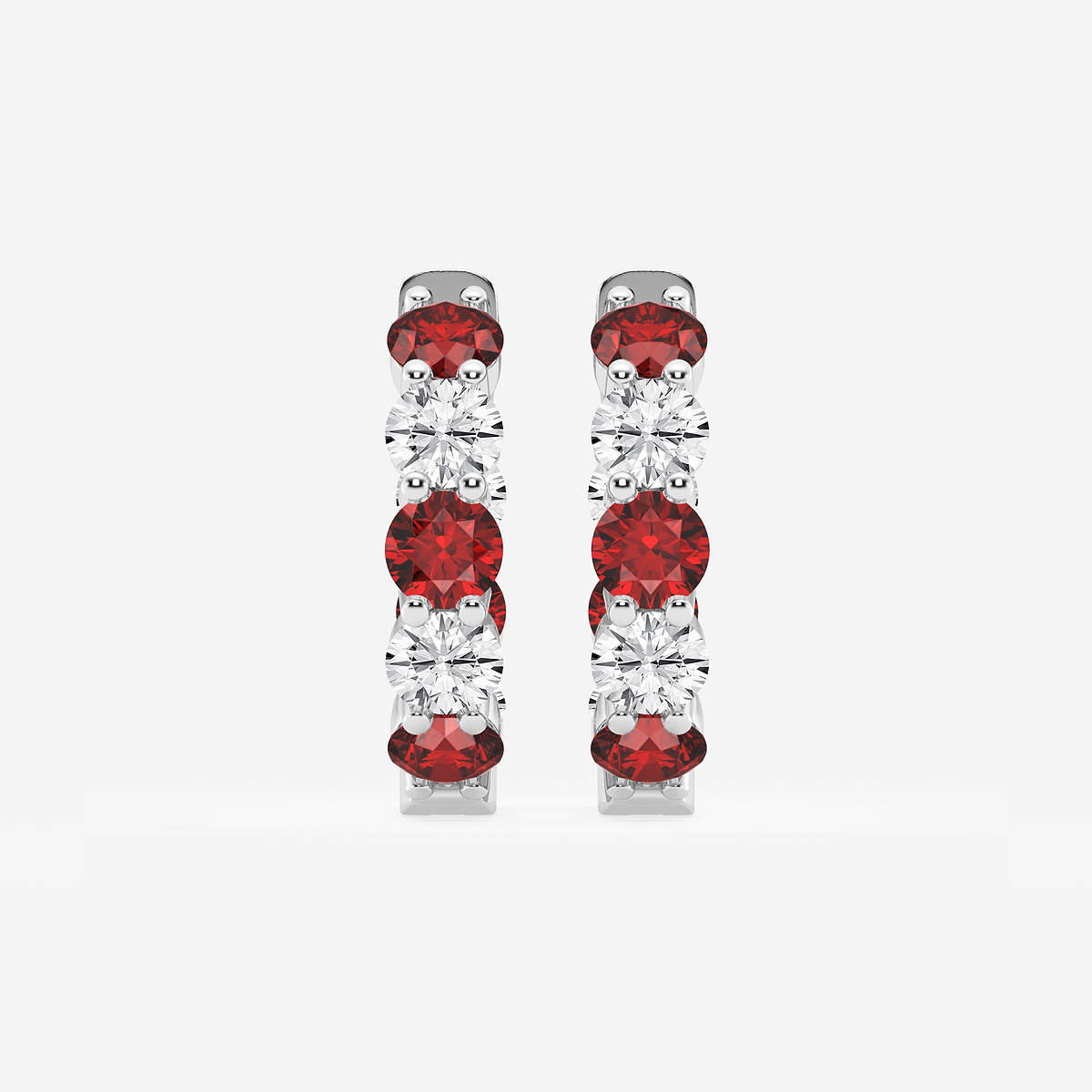 4 mm Round Created Ruby and 2 ctw Round Lab Grown Diamond Inside Out Hoop Earrings