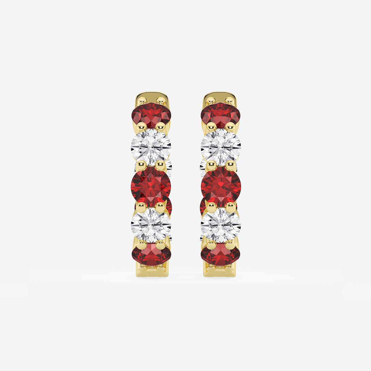 4 mm Round Created Ruby and 2 ctw Round Lab Grown Diamond Inside Out Hoop Earrings