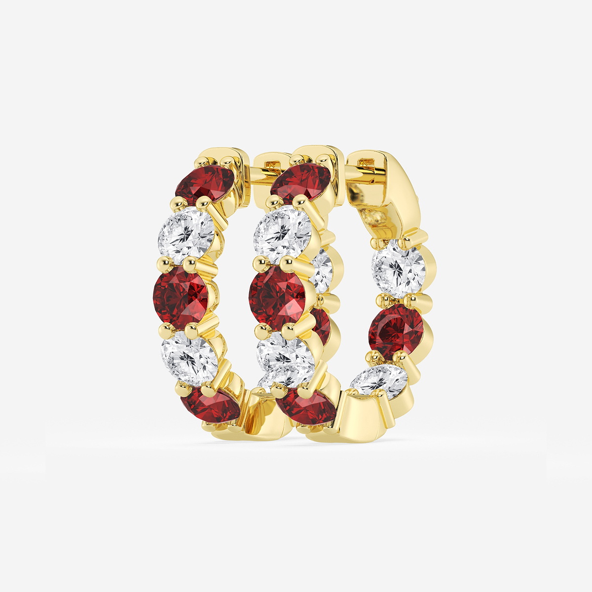 Additional Image 1 for  4 mm Round Created Ruby and 2 ctw Round Lab Grown Diamond Inside Out Hoop Earrings