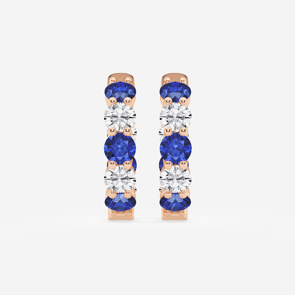 4 mm Round Created Sapphire and 2 ctw Round Lab Grown Diamond Inside Out Hoop Earrings