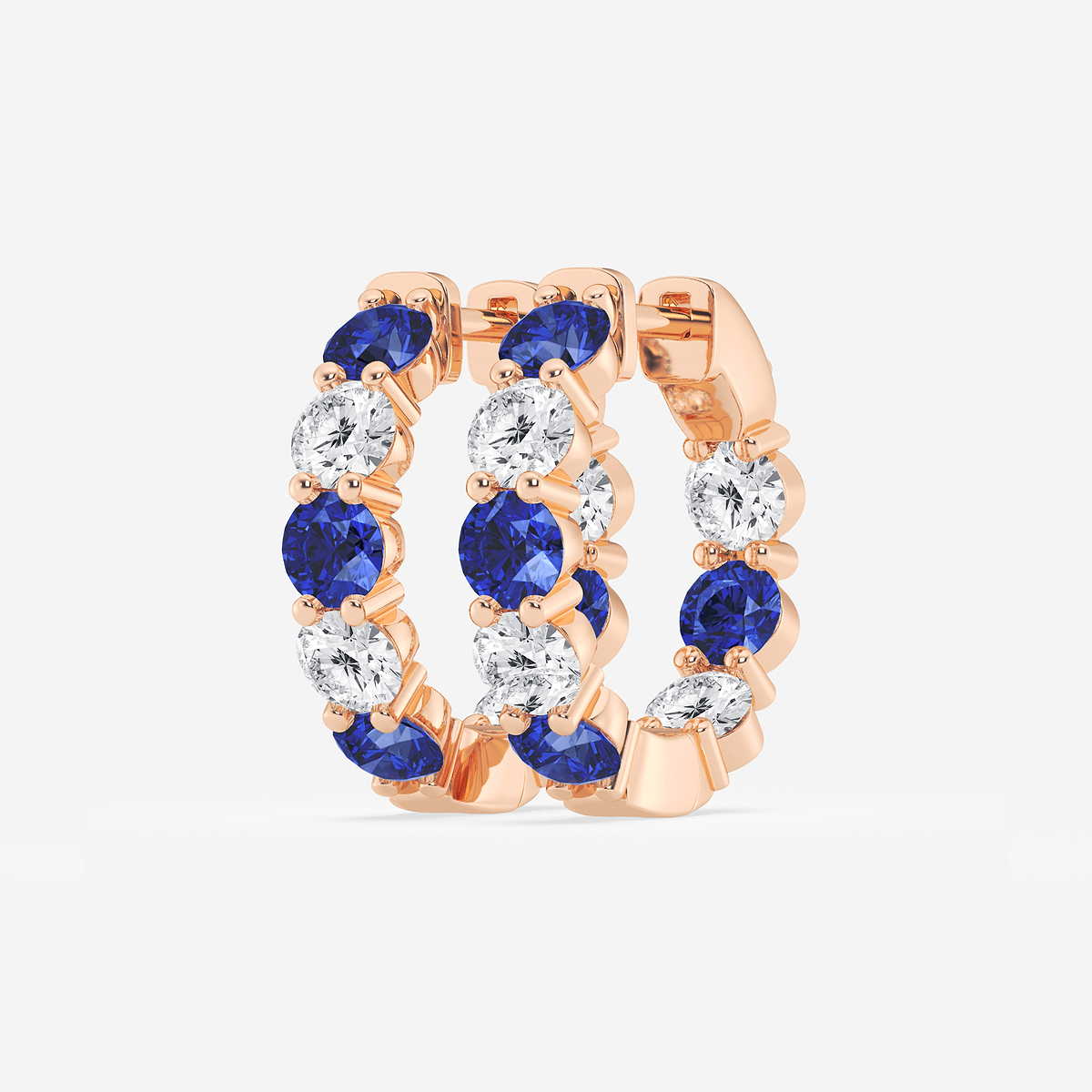 Additional Image 1 for  4 mm Round Created Sapphire and 2 ctw Round Lab Grown Diamond Inside Out Hoop Earrings