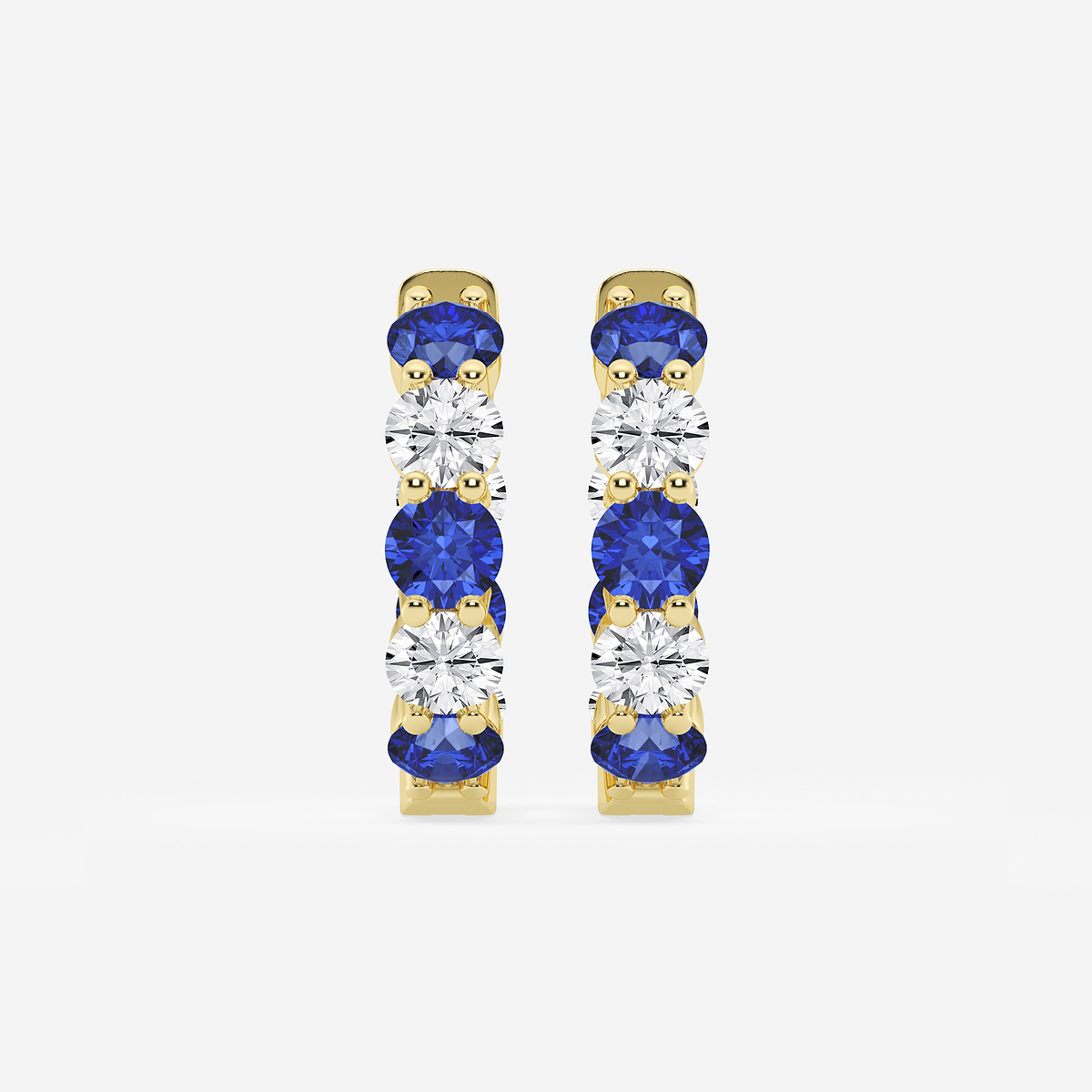 4 mm Round Created Sapphire and 2 ctw Round Lab Grown Diamond Inside Out Hoop Earrings