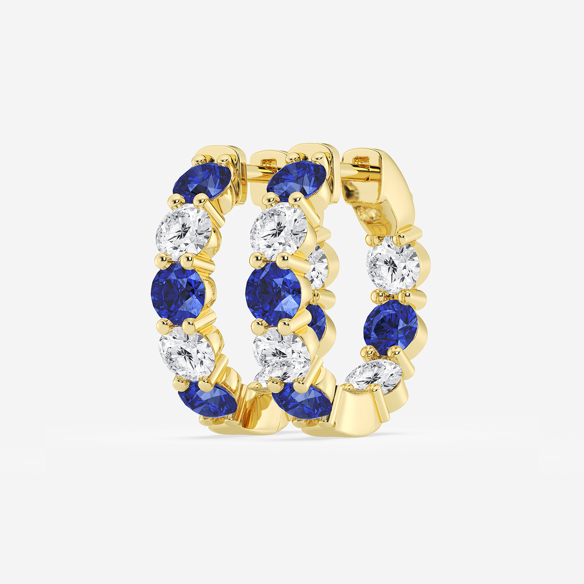 Additional Image 1 for  4 mm Round Created Sapphire and 2 ctw Round Lab Grown Diamond Inside Out Hoop Earrings