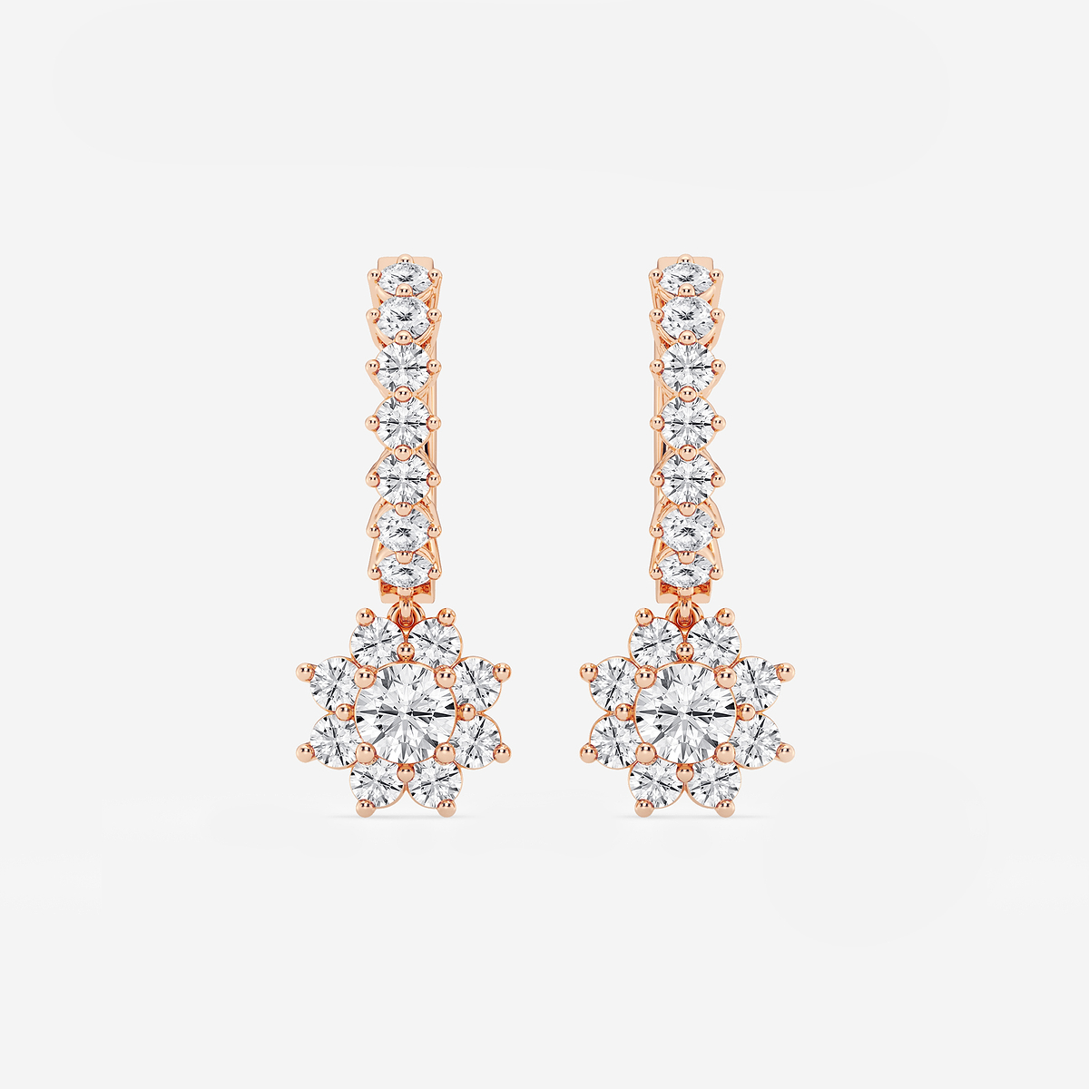 1 1/3 ctw Round Lab Grown Diamond Sunflower Drop with Petite Hoop Earrings