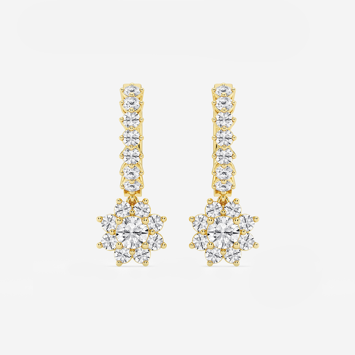 1 1/3 ctw Round Lab Grown Diamond Sunflower Drop with Petite Hoop Earrings