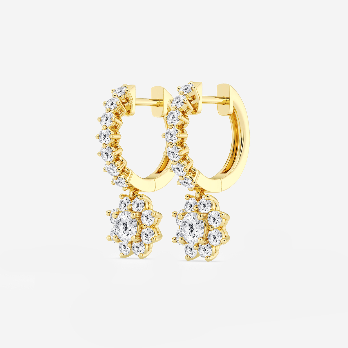 Additional Image 1 for  1 1/3 ctw Round Lab Grown Diamond Sunflower Drop with Petite Hoop Earrings