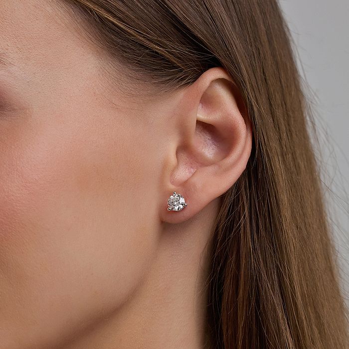 Three Prong Near-Colorless Round Stud Earrings