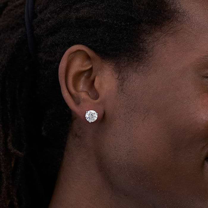 Three Prong Near-Colorless Round Single Stud Earring